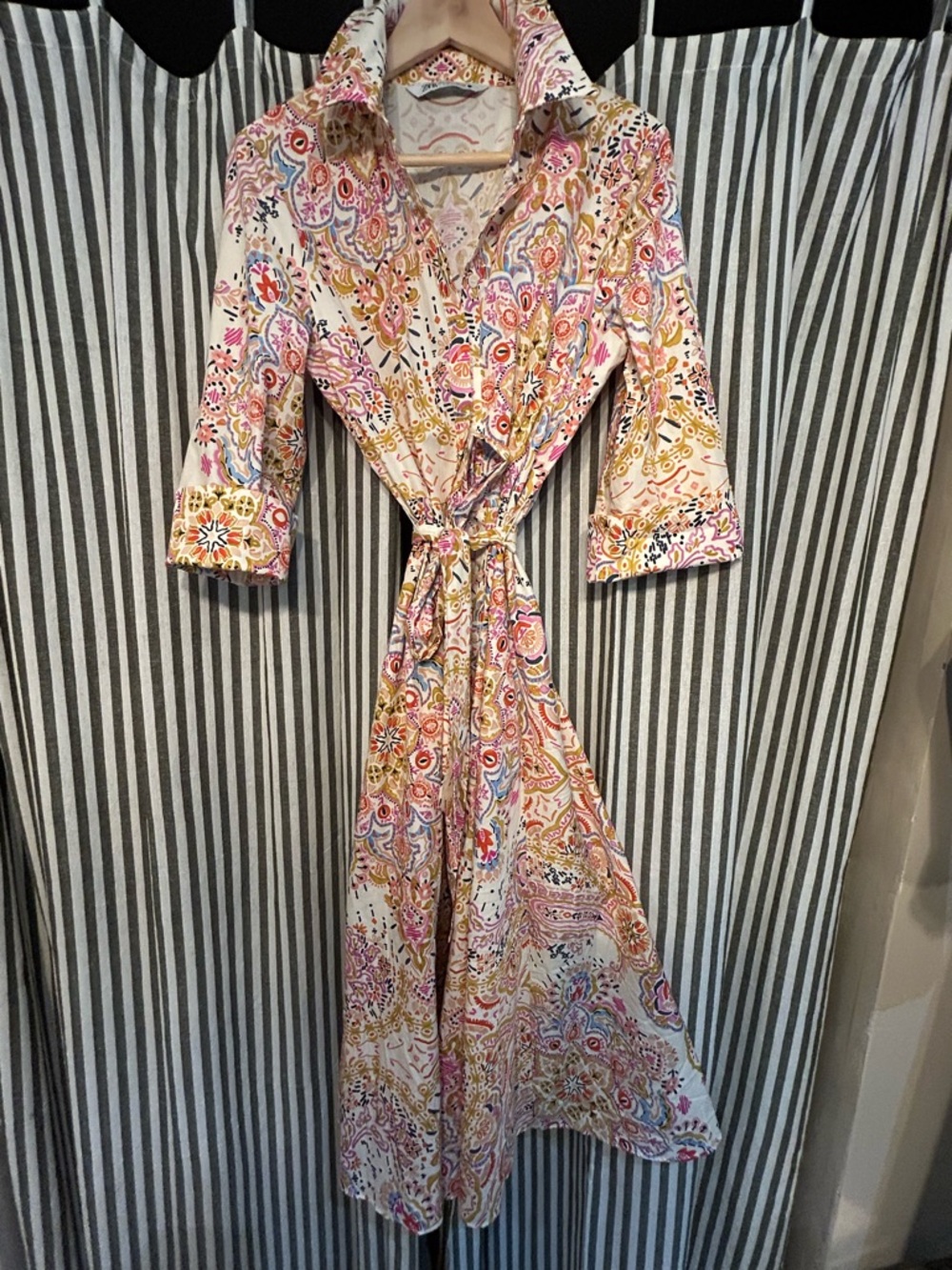 Zara Pink Multi Paisley Shirt Midi Dress